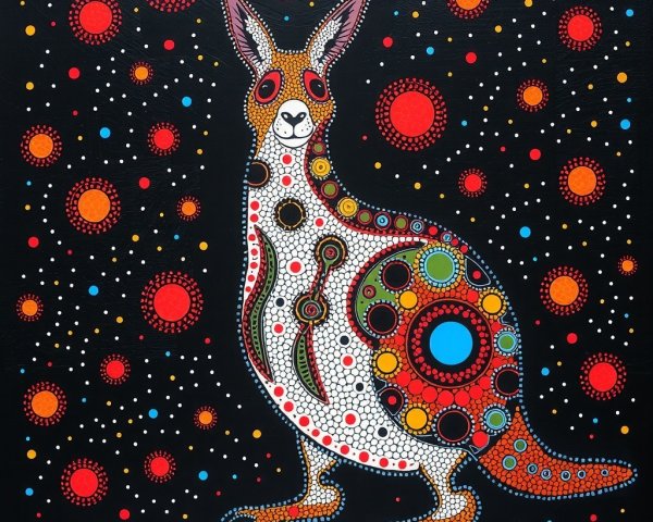 Vibrant Kangaroo Artwork with Intricate Dot Patterns