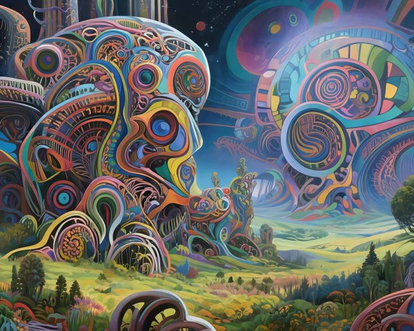 Vivid Fantasy Landscape with Abstract Organic Structures