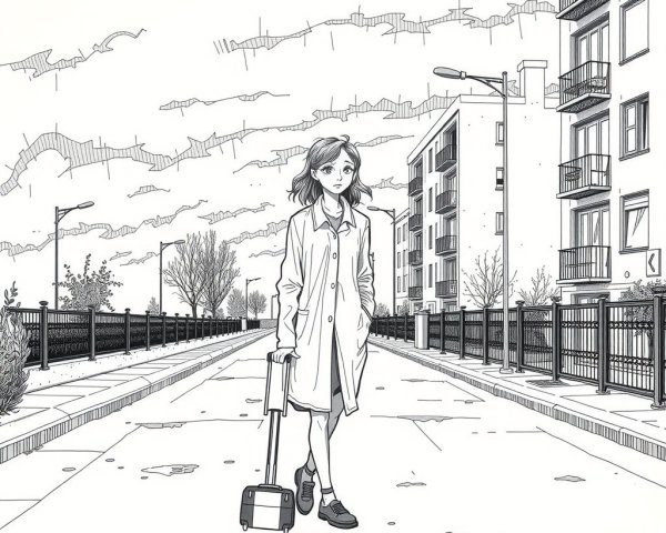 Anime-Style Illustration of Woman with Suitcase