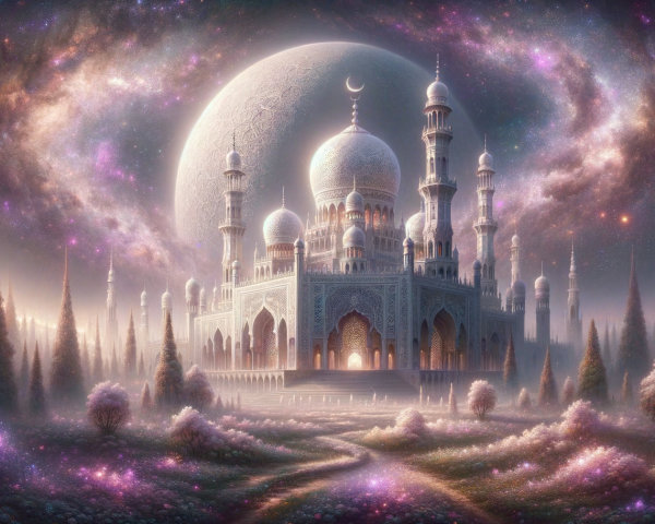 Majestic Palace in a Dreamlike Cosmic Landscape