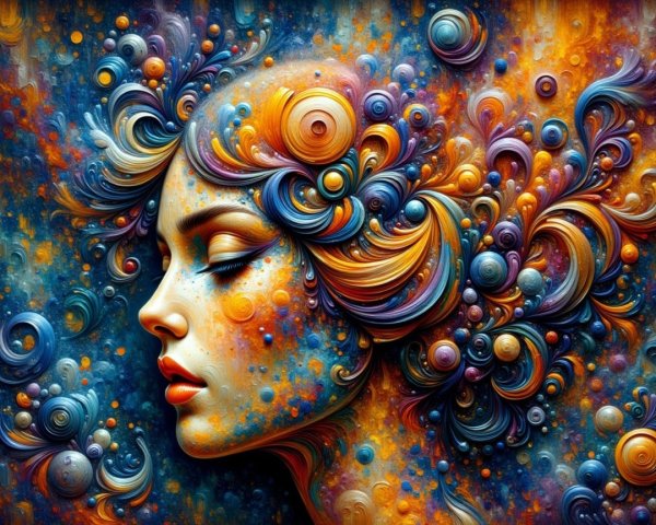 Vibrant Surreal Woman's Profile with Colorful Patterns
