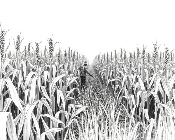 Solitary Figure in a Cornfield Illustration