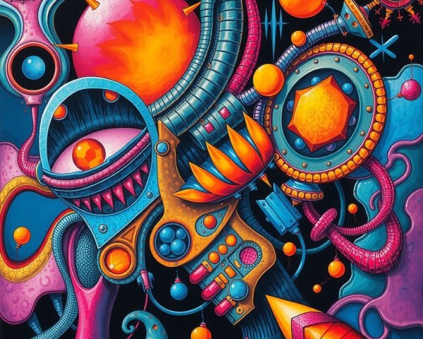 Surreal Futuristic Humanoid Face with Abstract Elements