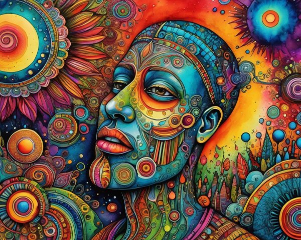 Vibrant Abstract Face with Intricate Patterns and Colors