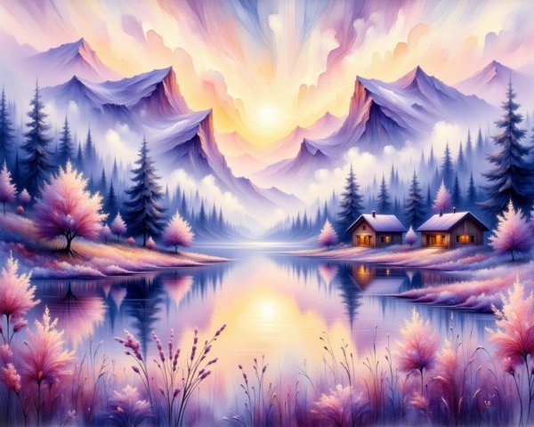 Serene Landscape with Mountains and Calm Lake Reflection