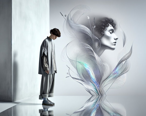 Stylish Individual Beside Colorful Ethereal Mural