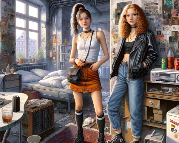 Young Women in Urban Fashion in Eclectic Room