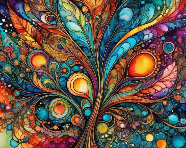 Vibrant Abstract Design with Swirling Colors and Patterns