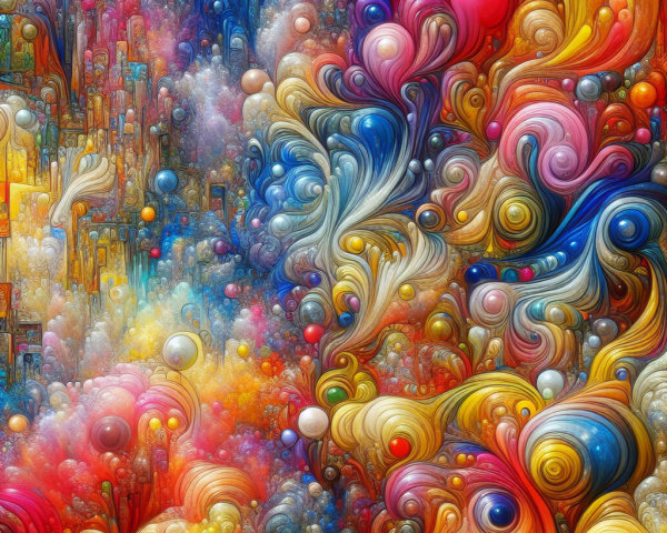Vibrant Abstract Artwork with Swirling Patterns and Colors