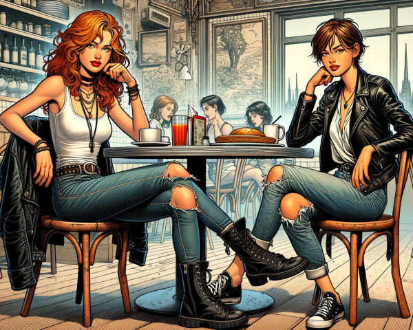 Stylish Young Women in Cozy Café Setting