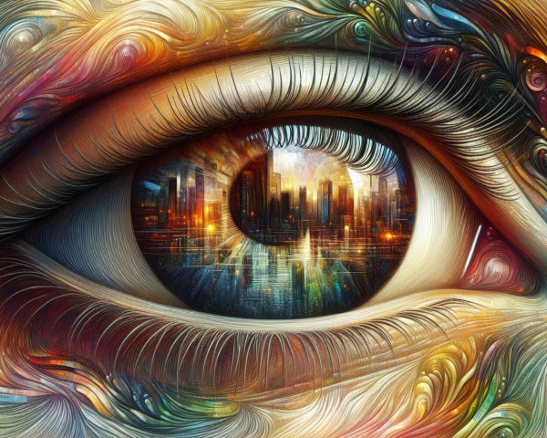Vividly Colored Eye with Cityscape Reflection
