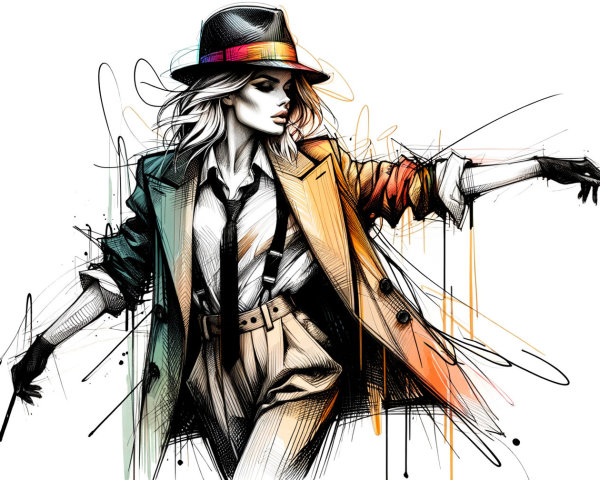 Stylish Woman in Oversized Coat with Artistic Background