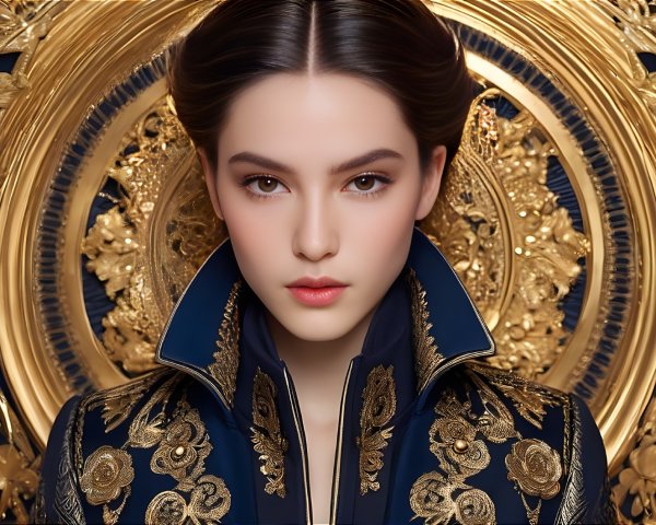 Portrait of a Young Woman in Navy Blue Attire