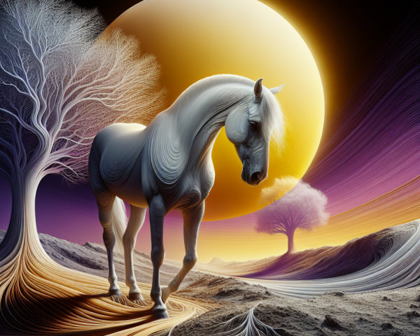 Majestic White Horse in Surreal Dreamlike Landscape
