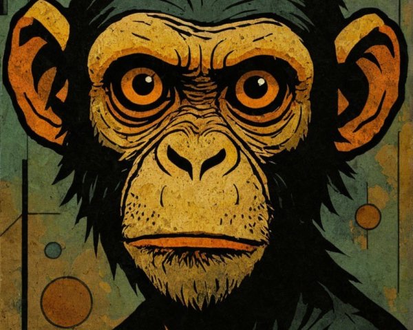 Stylized Chimpanzee with Vibrant Colors and Geometric Shapes