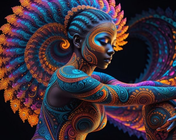 Vibrant Artistic Rendering of a Woman with Body Paint