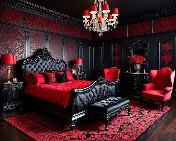 Dramatic Black and Red Bedroom Design Elements