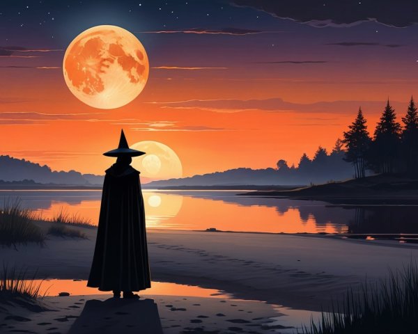 Mysterious Figure by Tranquil Riverside at Dusk
