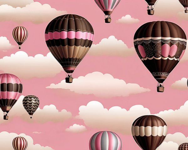 Colorful Hot Air Balloons in a Pink Sky Scene