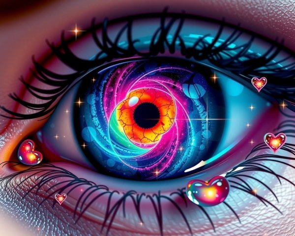 Close-Up of a Colorful Galaxy-Inspired Eye Design