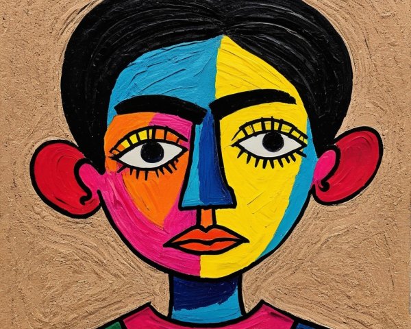 Stylized Portrait with Bold Shapes and Vibrant Colors