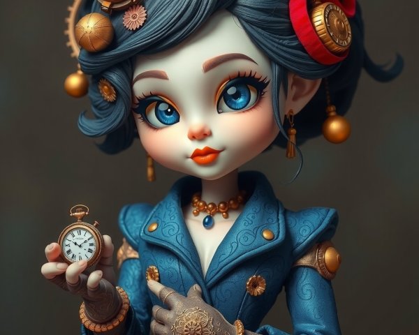 Whimsical Steampunk Character with Vintage Pocket Watch
