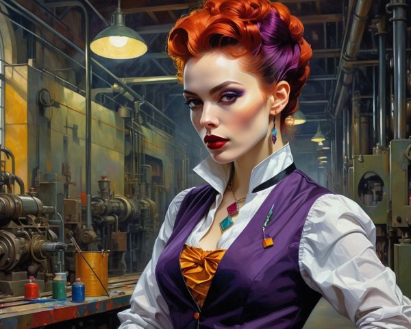 Confident Woman in Vintage Industrial Setting