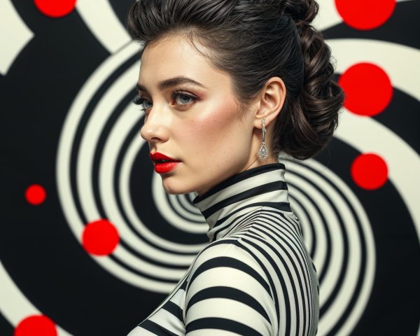 Portrait of a Woman in Striped Turtleneck and Updo