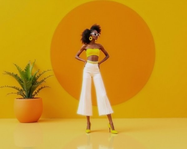 Stylish Figure in Yellow with Vibrant Backdrop