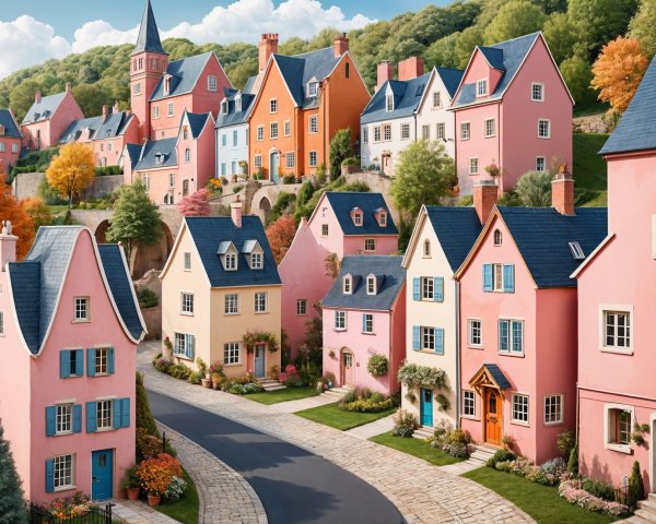Picturesque Neighborhood with Colorful Pastel Houses