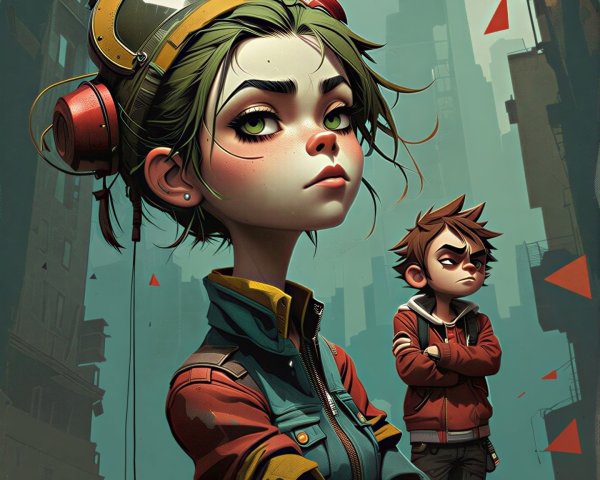 Stylized Urban Scene with Confident Young Characters