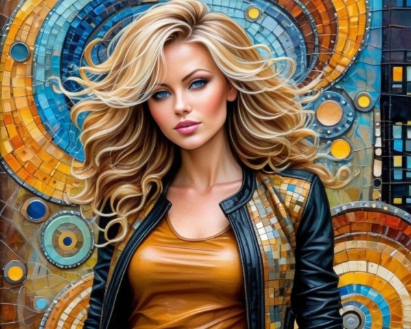 Portrait of a woman with blonde hair and blue eyes
