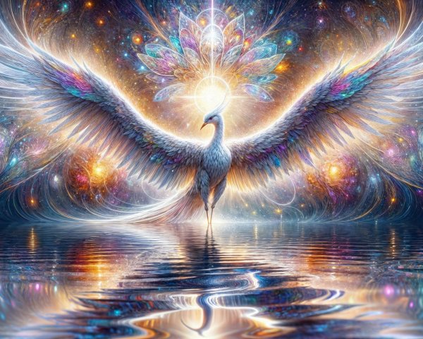 Majestic phoenix with iridescent wings in cosmos