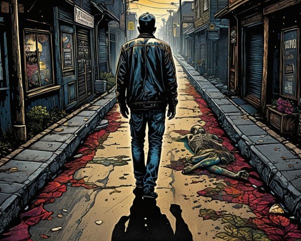 Solitary Figure on Eerie Deserted Street at Dusk