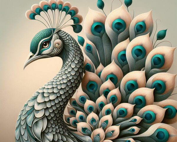 Stylized Peacock with Intricate Feather Patterns