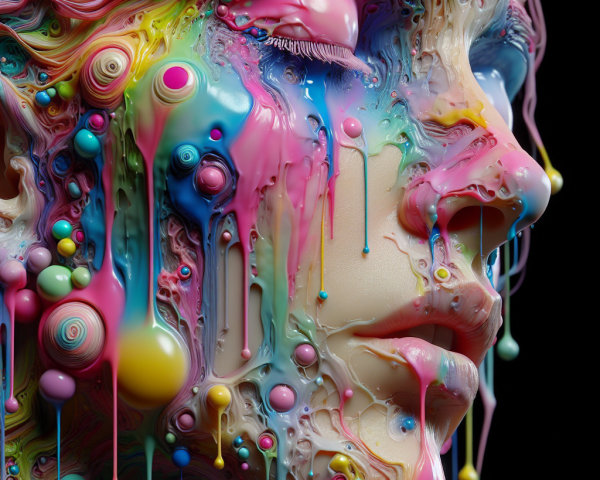 Surreal Face with Vibrant Colors and Abstract Forms