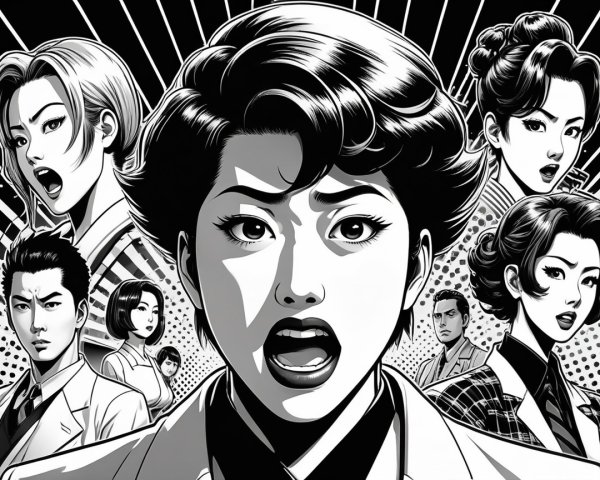Black and White Comic Illustration of Powerful Woman