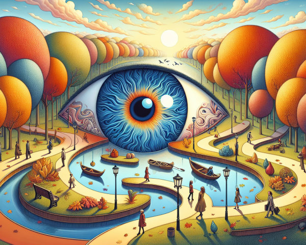 Surreal Landscape with Giant Eye and Autumn Trees