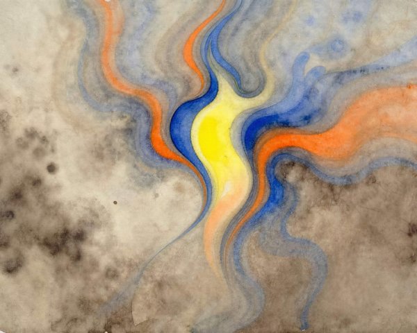Abstract Watercolor with Central Yellow Element and Swirls
