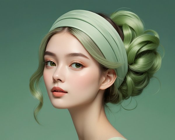Young woman with mint green updo and soft lighting