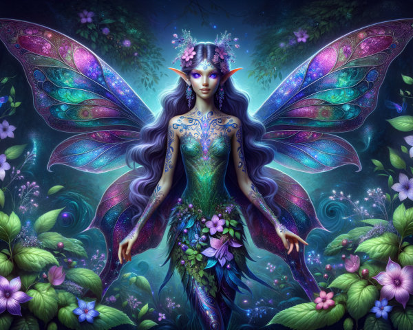 Fairy with Iridescent Wings in Enchanted Forest