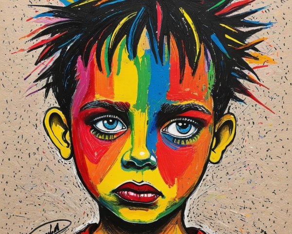 Portrait of a Boy with Colorful Face Paint