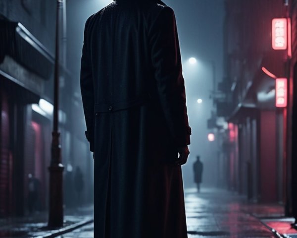 Old Town Square at Night with Neon Lights and Rain