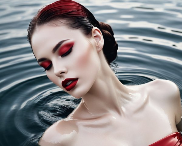 Portrait of a Woman Submerged in Water with Makeup