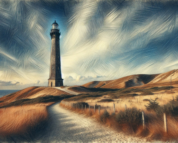 Coastal Landscape with Lighthouse and Rolling Hills