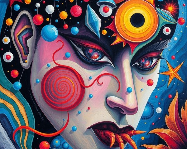 Surreal Face with Cosmic Elements and Vibrant Colors