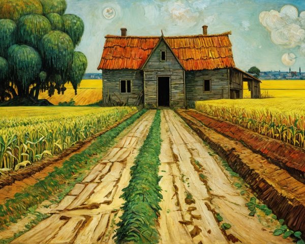 Rustic Wooden House in Vibrant Rural Landscape