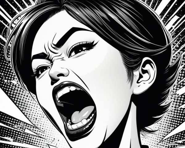 Stylized Black and White Illustration of Emotional Woman