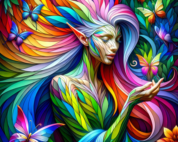 Vibrant Artwork of Female Figure in Colorful Nature