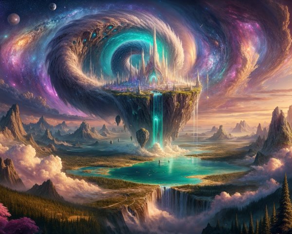 Floating Island City in a Fantastical Landscape